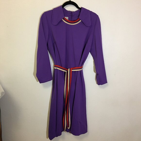 Vintage 60s Dog Ear Beagle Collar Dress with Belt Mod Shift Volup Plus Size (IB) - Picture 6 of 15